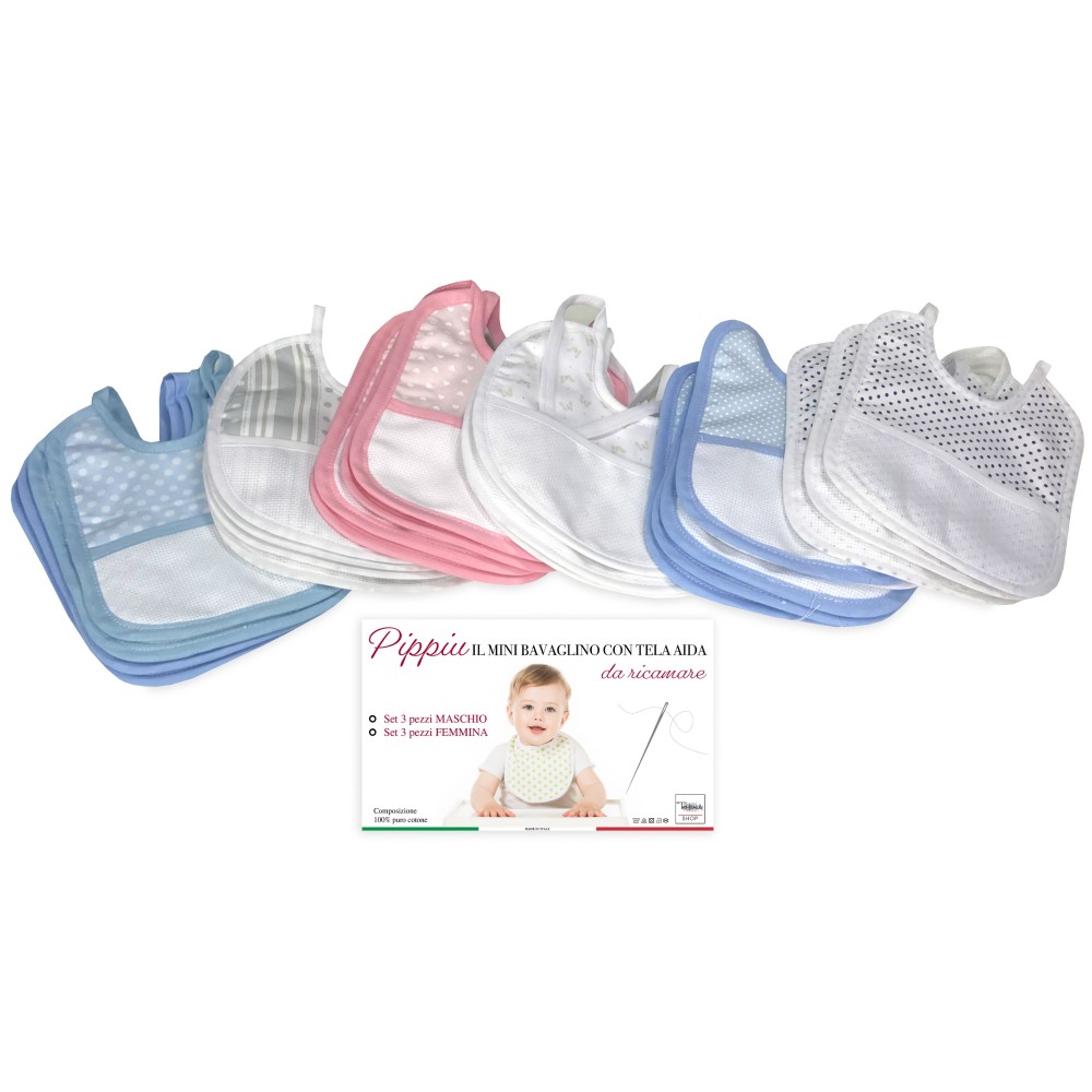 SET de 3 BAVOIRS BAVOIRS bébé PIPPÌU © cm. 16 x 18 mesure MINI bib de la dentelle-up, avec de la toile, aida