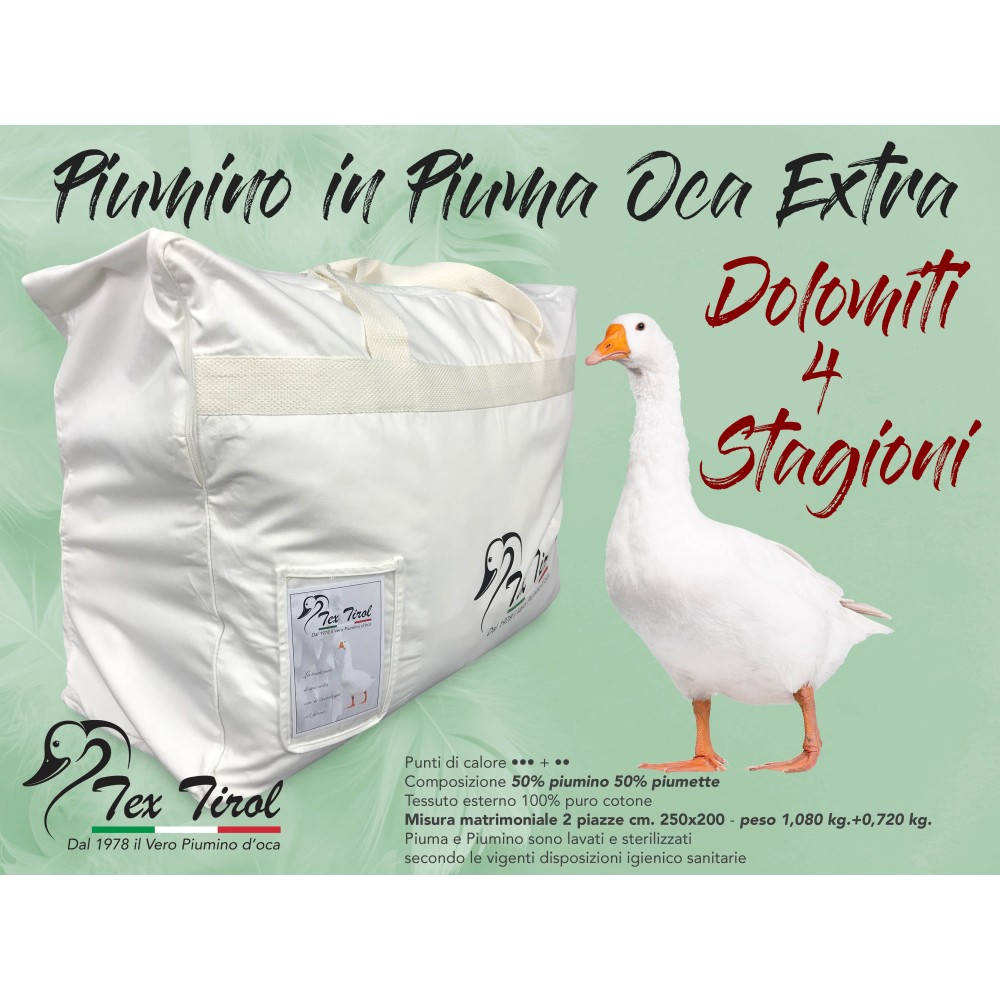 PIUMINO OCA TEX TIROL ©  DOLOMITI 4 STAGIONI 50% PIUMINO OCA / 50% PIUMA OCA MATRIMONIALE CM. 250X200