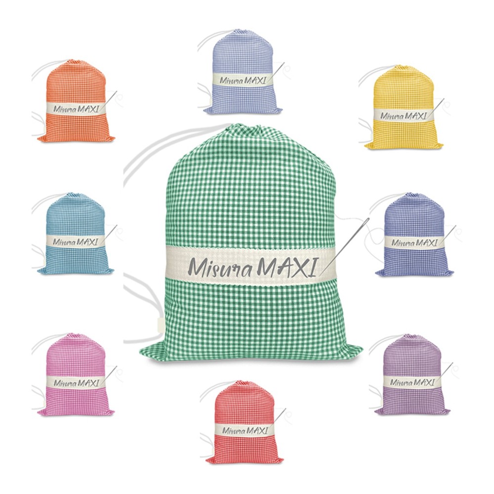 KINDERGARTENTASCHE GROSS MAXI CM. 45x60 YARN-DYED CHECKERED mit AIDA Canvas zum Aufsticken des Namens
