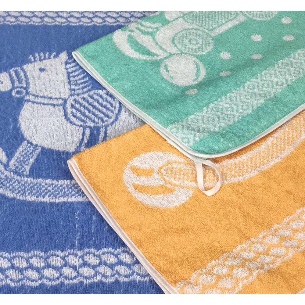 Lot de 3 SERVIETTES de bébé à la MATERNELLE © JACK cm. 40x55 le coton pur MÂLE