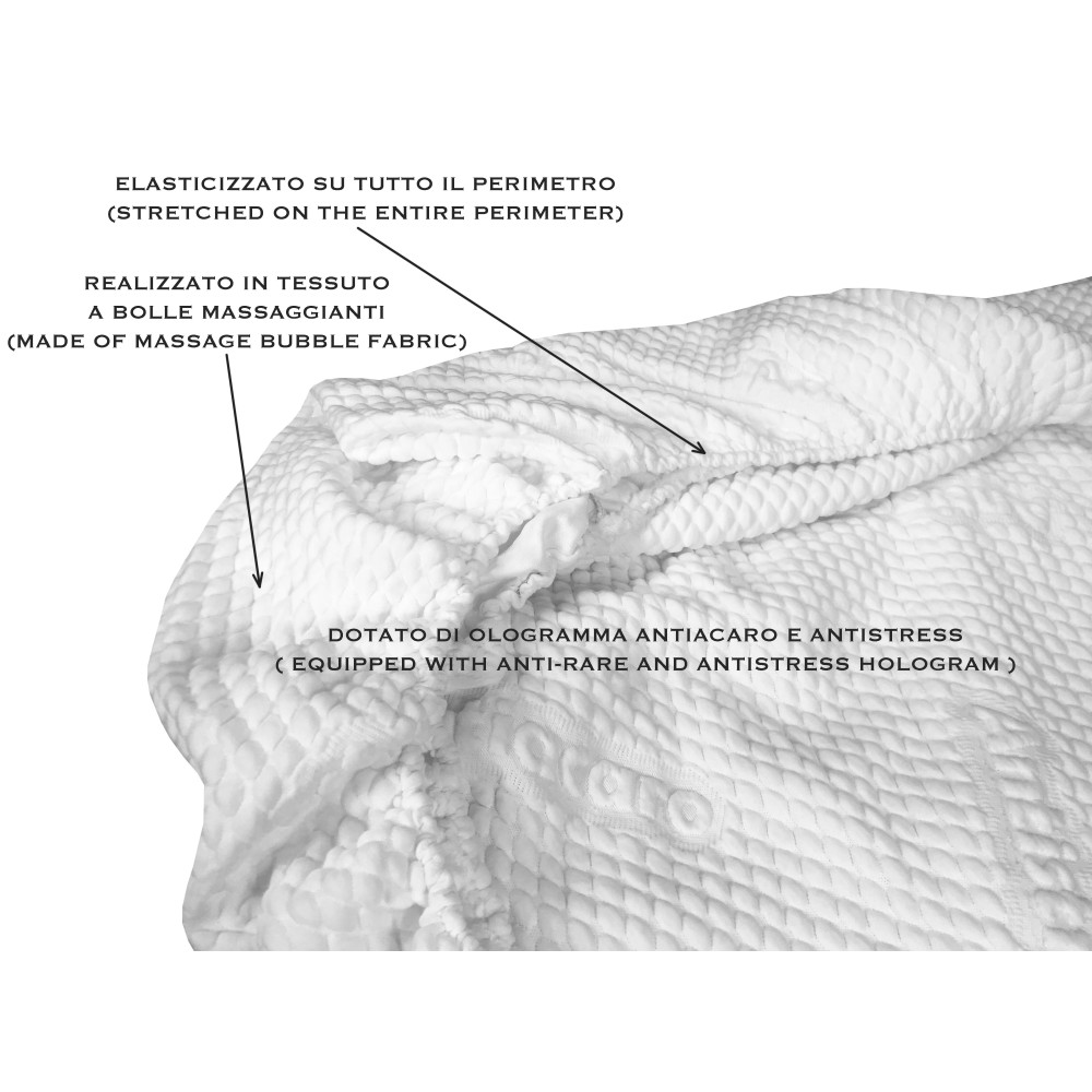 Bubble fabric of the massaging Bubbles mattress topper for comfort and well-being while sleeping