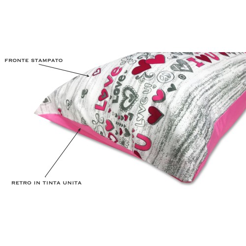 COPRIPIUMINO in Microfibra LOVE Rosa PEACE and LOVE