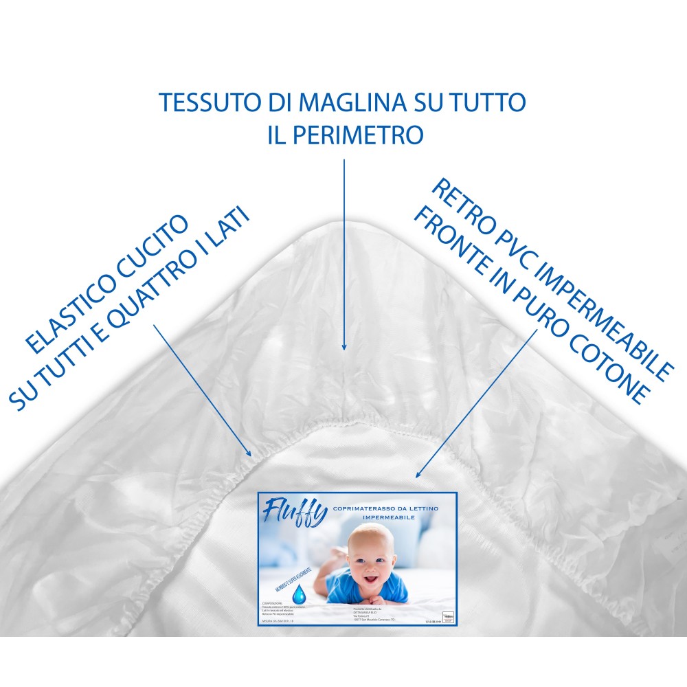 COPRIMATERASSO IMPERMEABILE ANTIACARO PVC LETTINO FLUFFY ANTI URINA in puro cotone