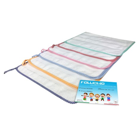 ENSEMBLE de 6 SERVIETTES de POLLICINO © ASILE sont bordées d'une COULEUR unie avec de la toile AÏDA à broder le nom de