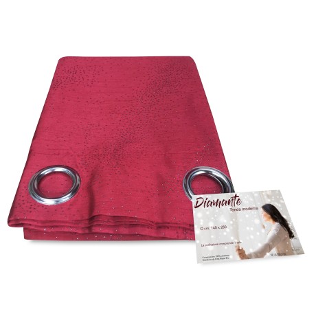 EINFARBIGER DIAMANTBESETZTER BURGUNDERROTER VORHANG CM. 140X280 VERPACKT
