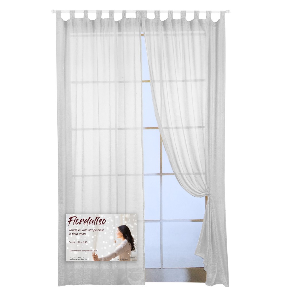 FIORDALISO CURTAIN in solid color WHITE CM. 140X290 Packaged
